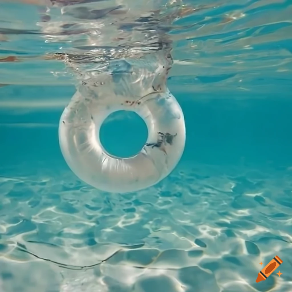 Isolated inflatable swim-ring pool toy in crystal clear water on Craiyon