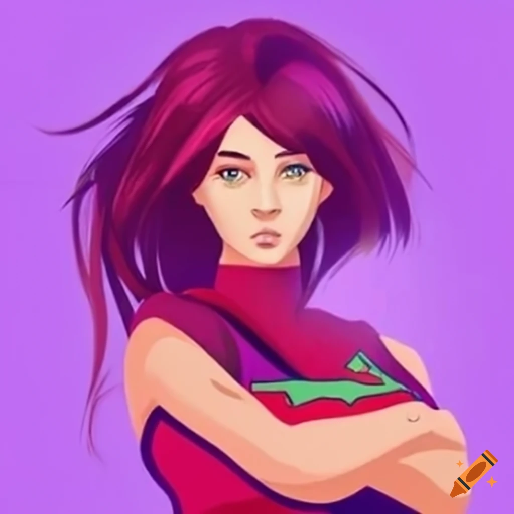 Powerful and determined woman in vibrant superhero attire