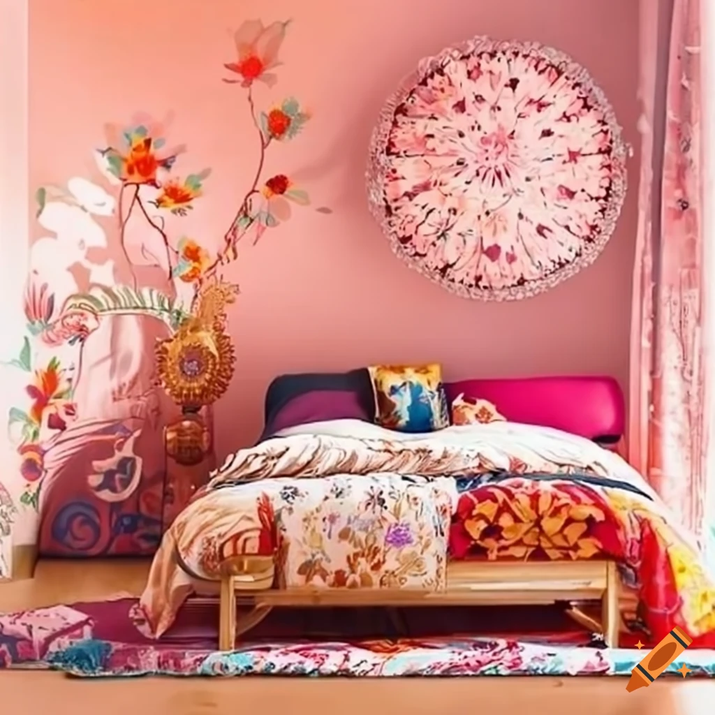Colorful floral boho bedroom decor