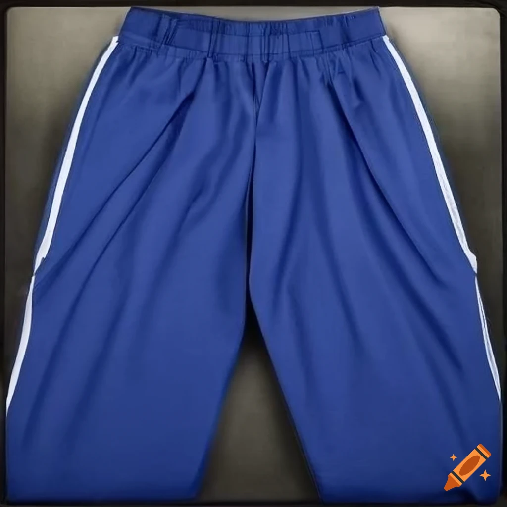 Blue school uniform sports pants on a counter