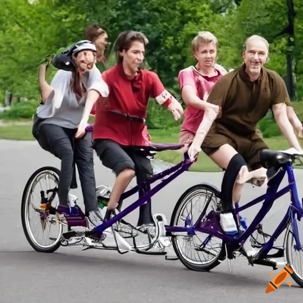 Tandem bike with a group of people riding together