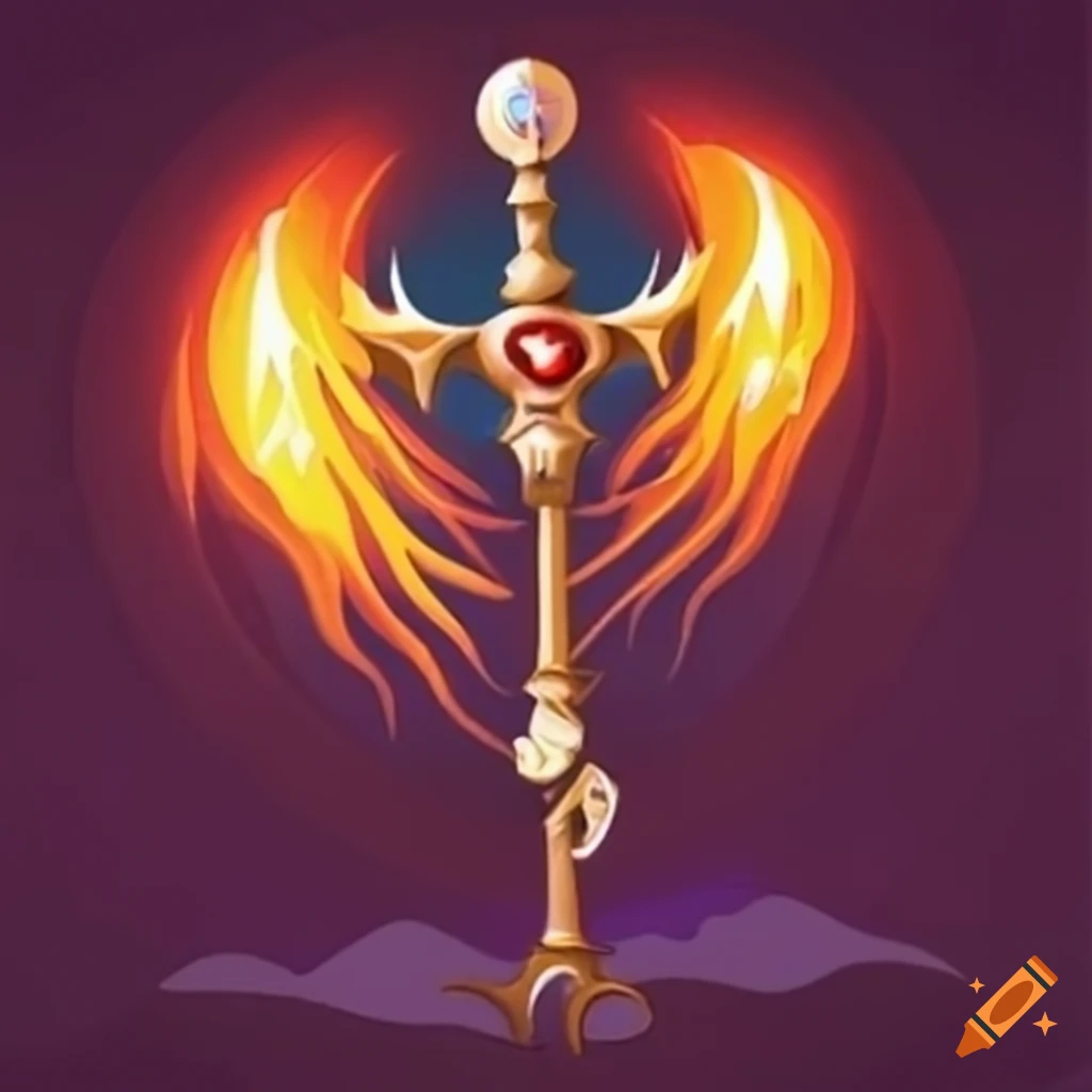 Staff of holy meteor with a cross head in a fantasy setting