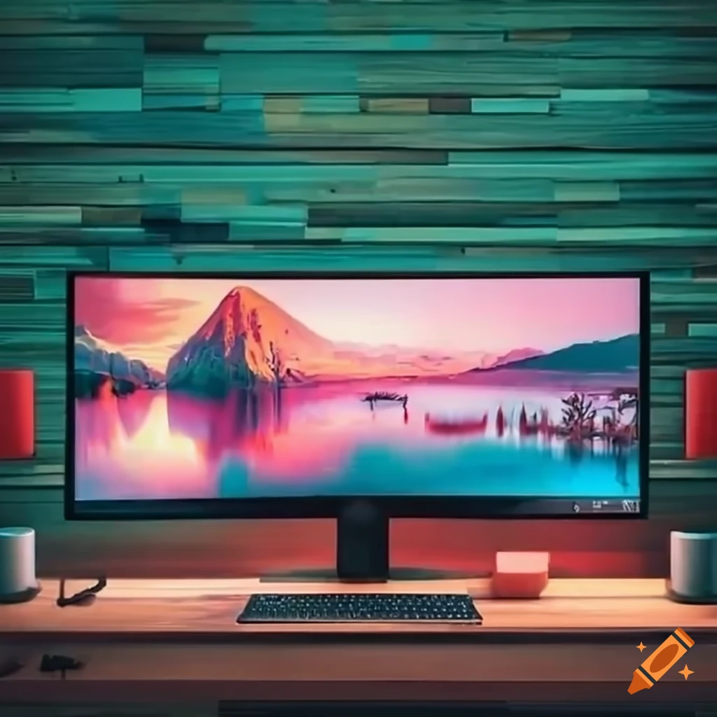Professional youtube setup with modern desk and multiple monitors