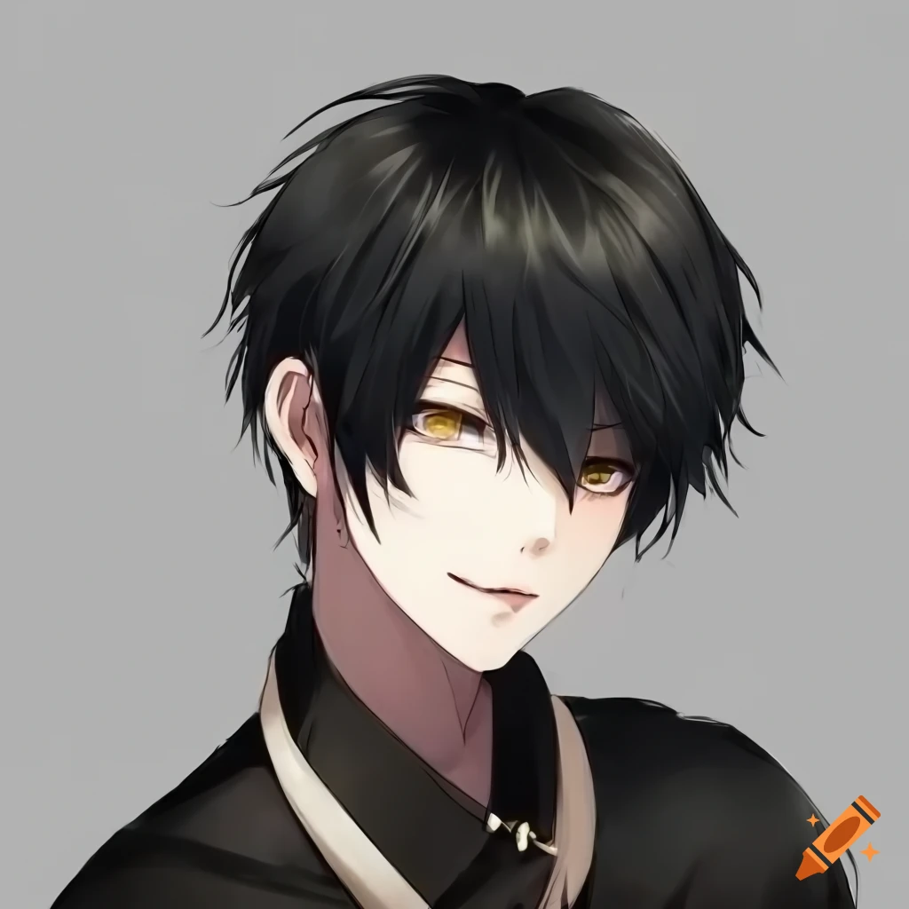 Anime boy with black hair, gold eyes, and a beauty mark under left eye ...