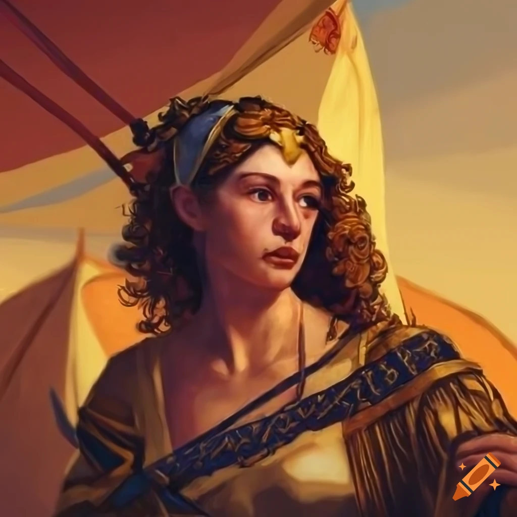 Jael hammering stake into sisera's head in a bible battle scene on Craiyon