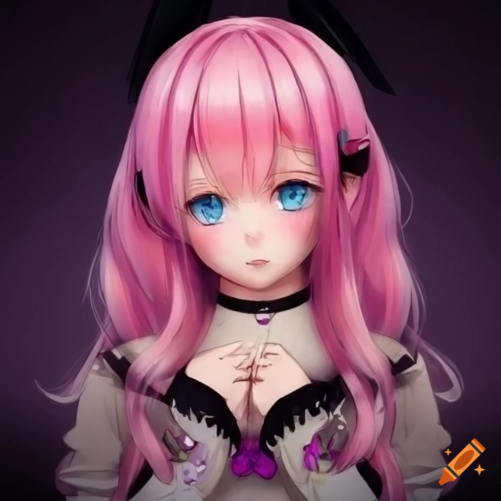Anthropomorphic bunny girl with pink hair and blue eyes on Craiyon