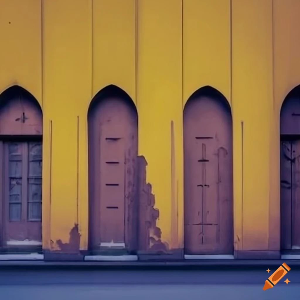 Yellow wall dividing city and cemetery on Craiyon