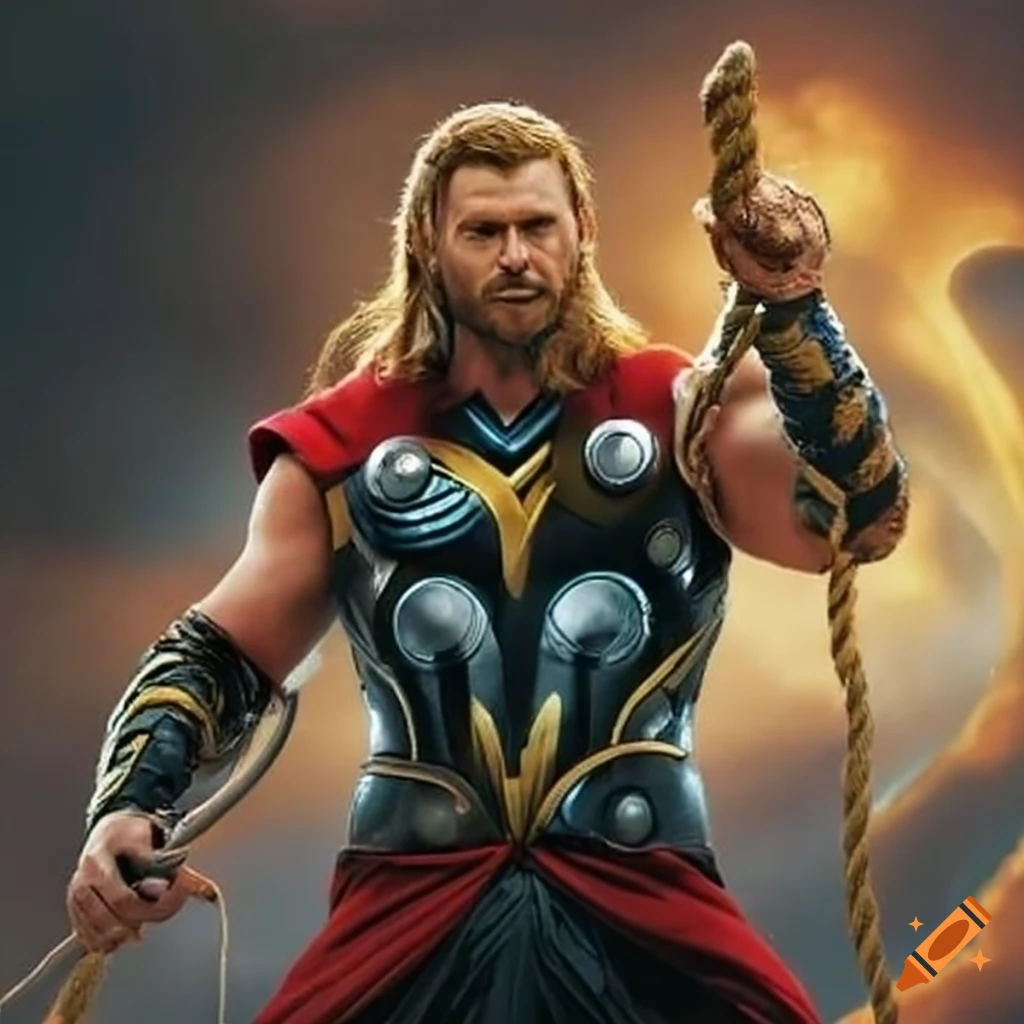 Thor's hammer being lifted by a rope on Craiyon