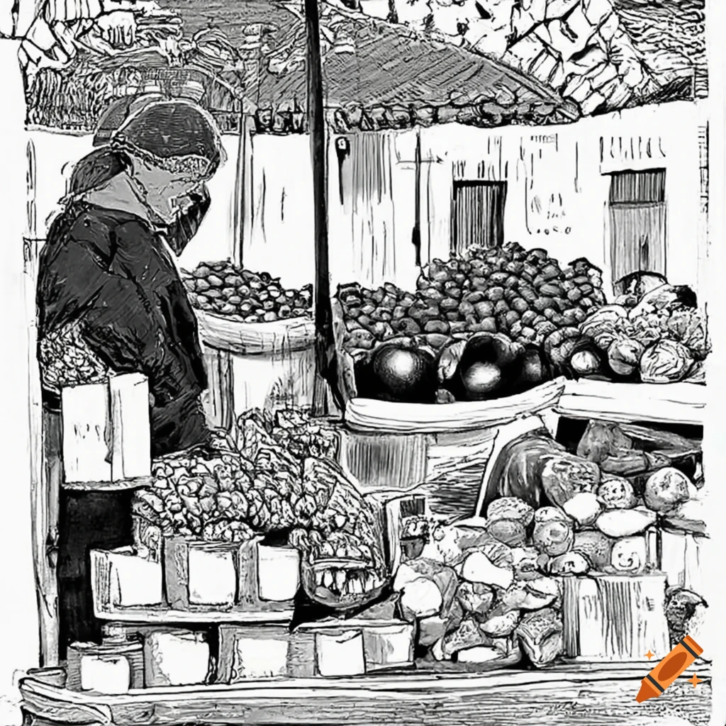 At the farmer's market with fruits and vegetables
