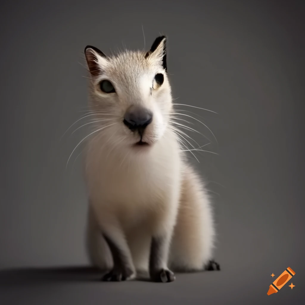 Capybara with white cat legs and black cat tail