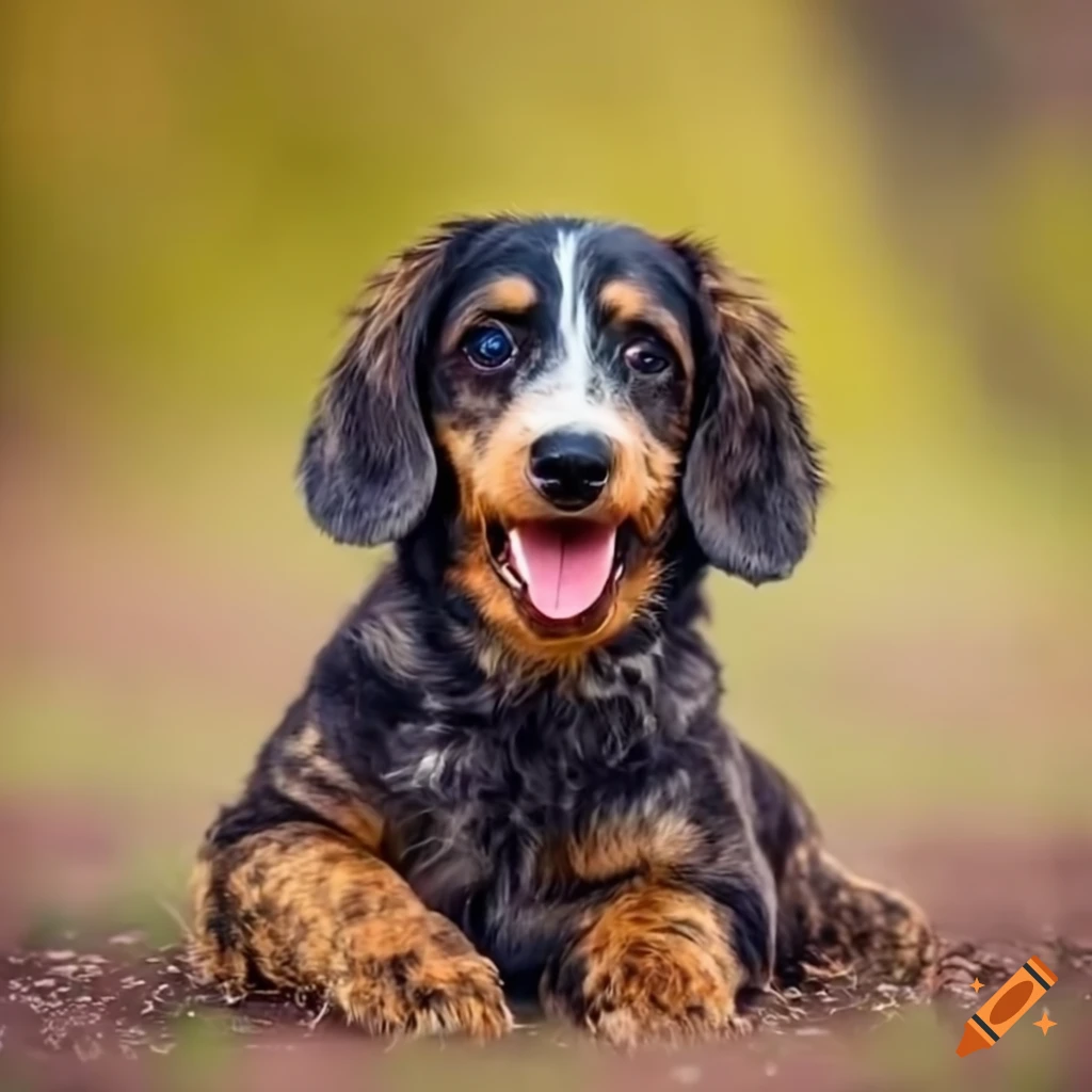 Bernedoodle and brindle dachshund playing together