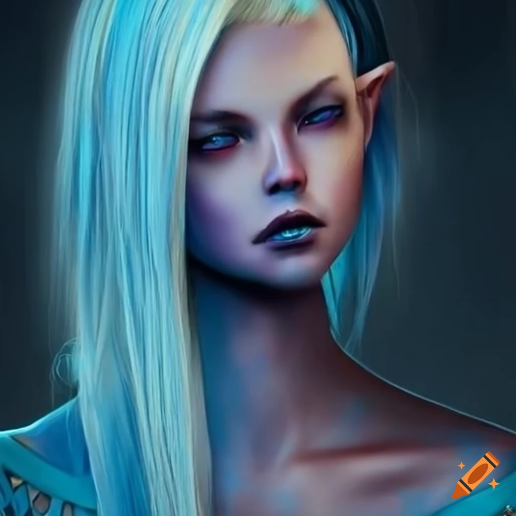 Blue-skinned androids with blonde hair on Craiyon