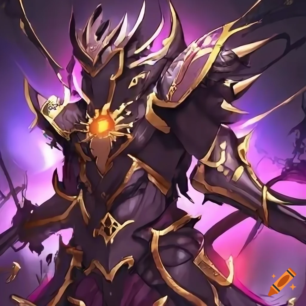 Celestial knights in bulky demonic armor in anime style