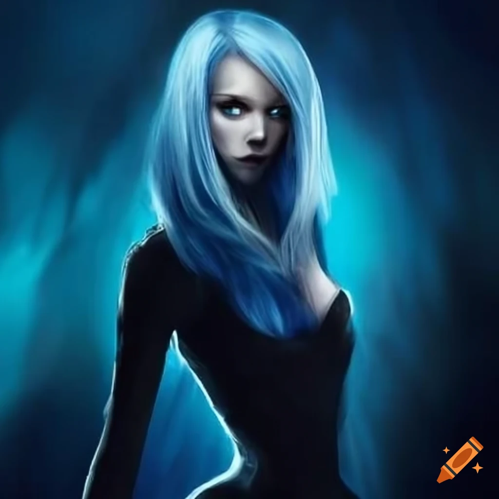 Blue-skinned androids with blonde hair on Craiyon