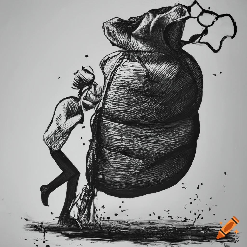 Getting Hit Drawing Man hit by sack of coffee in black and white drawing on Craiyon