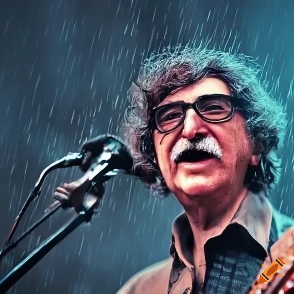 Iconic Argentine musician Charly García singing in the rain on Craiyon