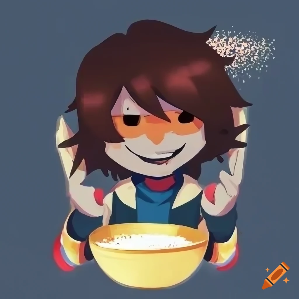 Kris from Deltarune in the Light world enjoying popcorn and watching TV