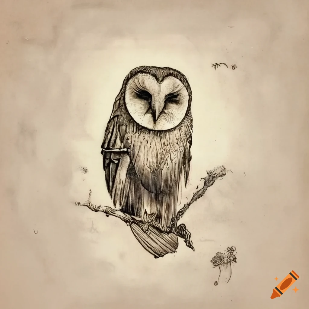 1800's etching of a barn owl