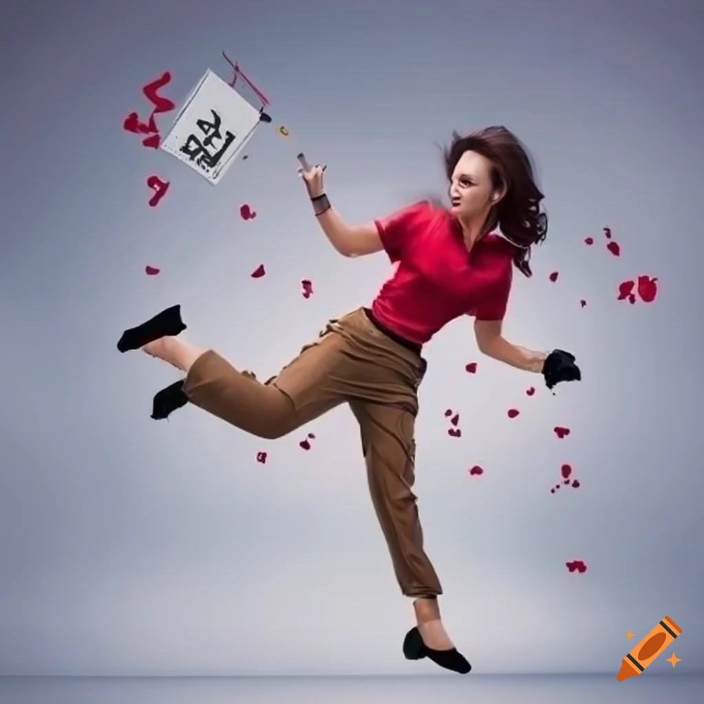 Woman jumping over a February calendar in casual attire
