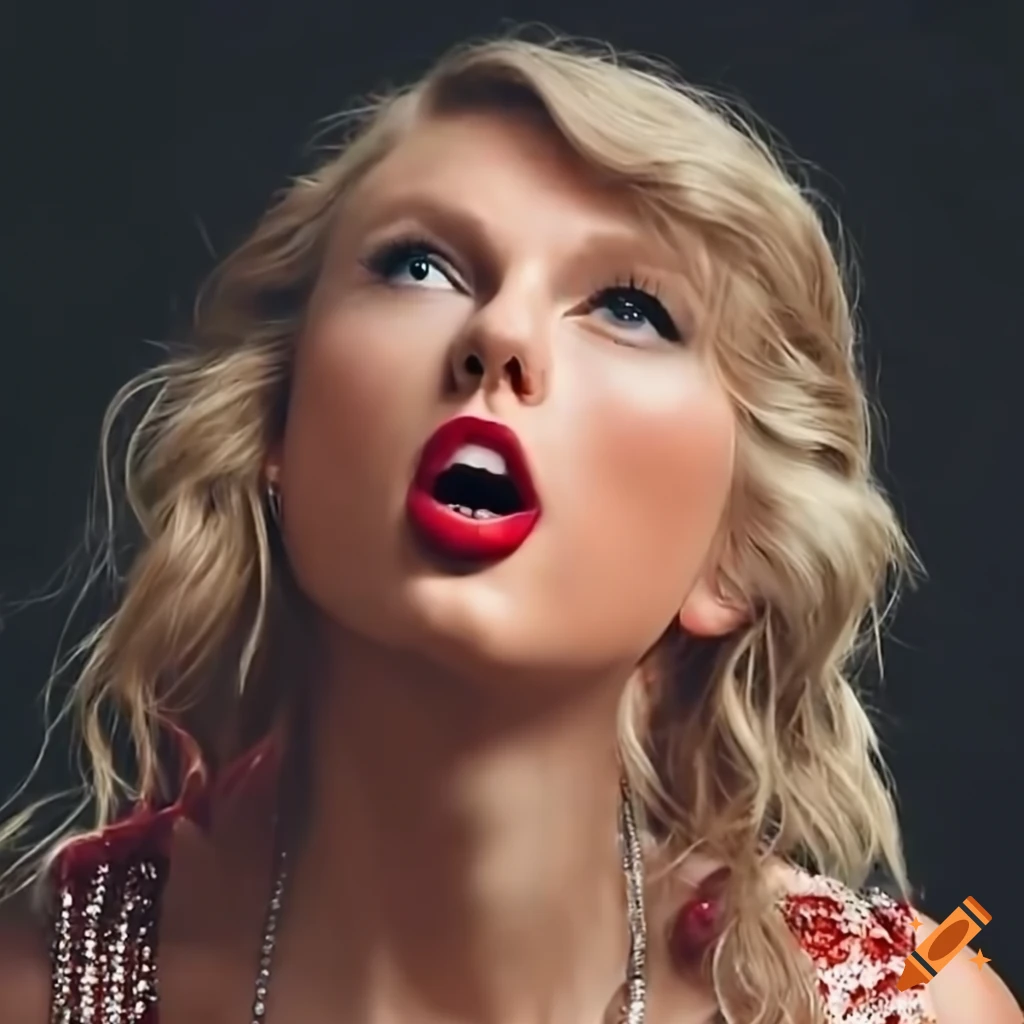 Taylor swift posing with imaginary microphone on Craiyon