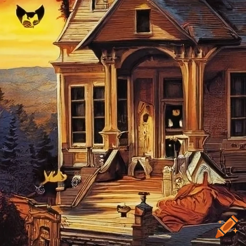 Intricate haunted house details with star fox, vintage travel poster by james gurney and norman