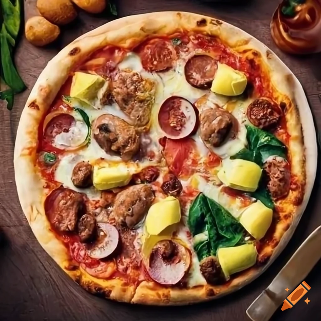 Delicious pizza loaded with extra cheese, pepperoni, sausage, olives