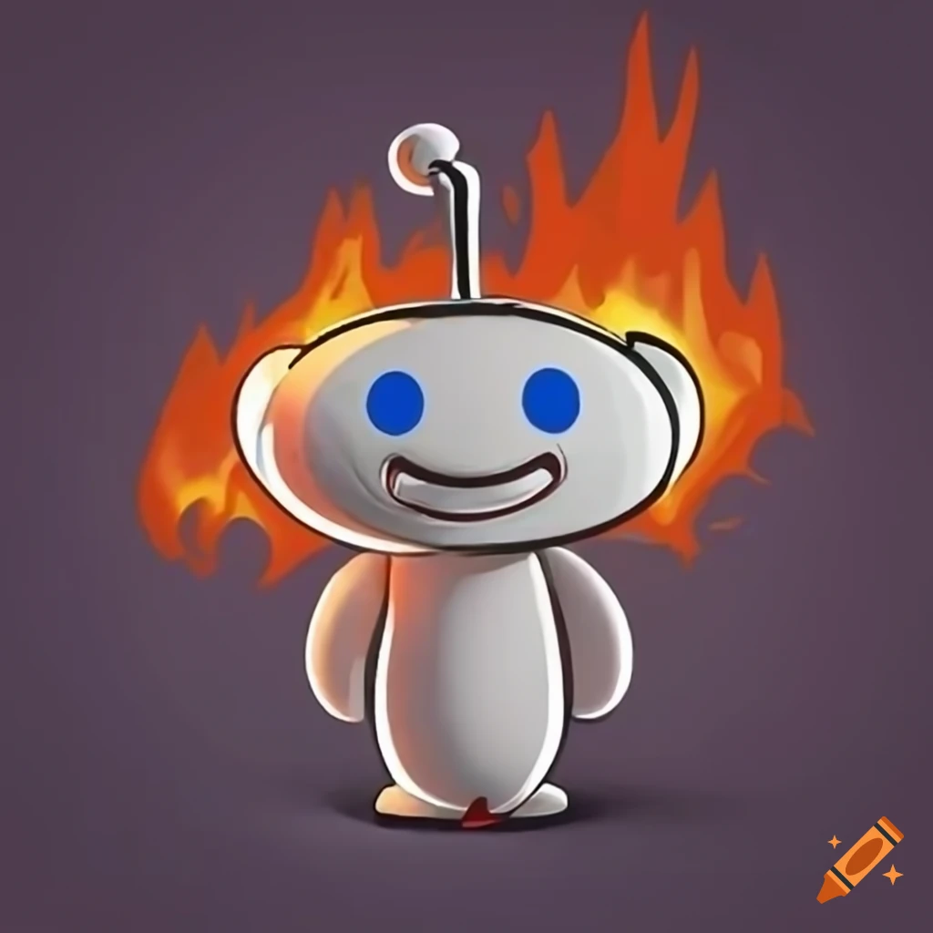 Reddit mascot surrounded by flames