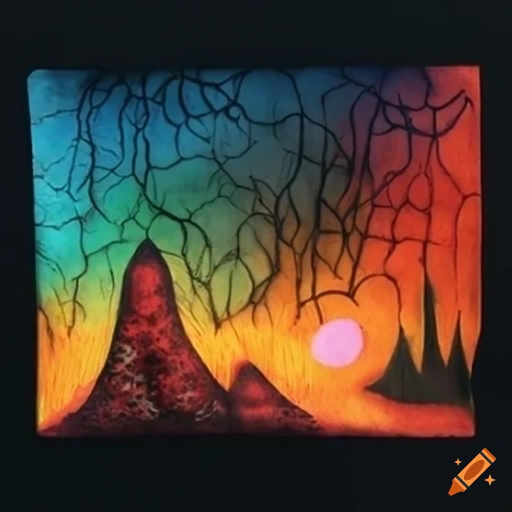 Handcrafted papiermâché horror landscape with bright lighting on Craiyon