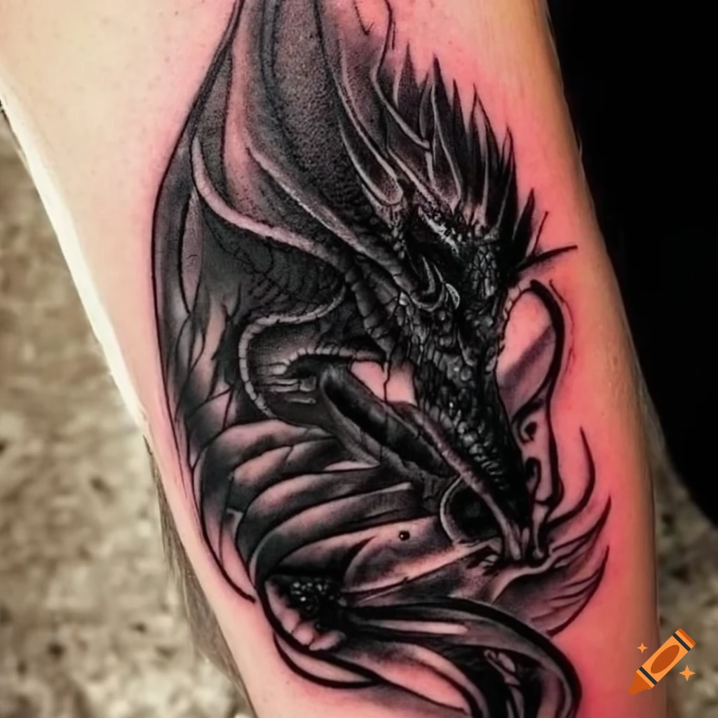 Black and white dragon tattoo design on Craiyon