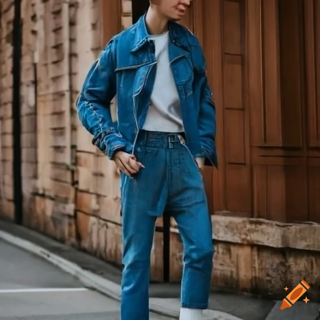Man wearing denim trench outfit