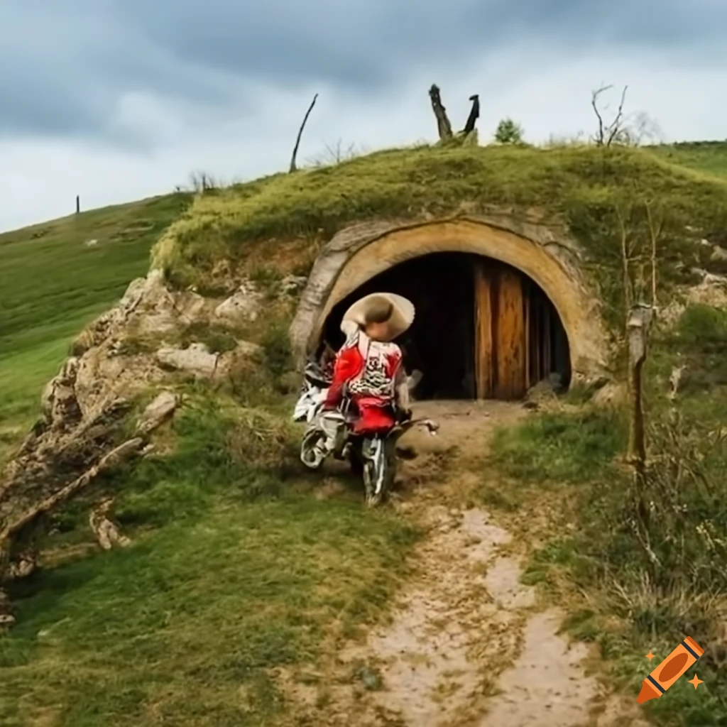 Hobbit riding motorcycle in a sardinian landscape on Craiyon