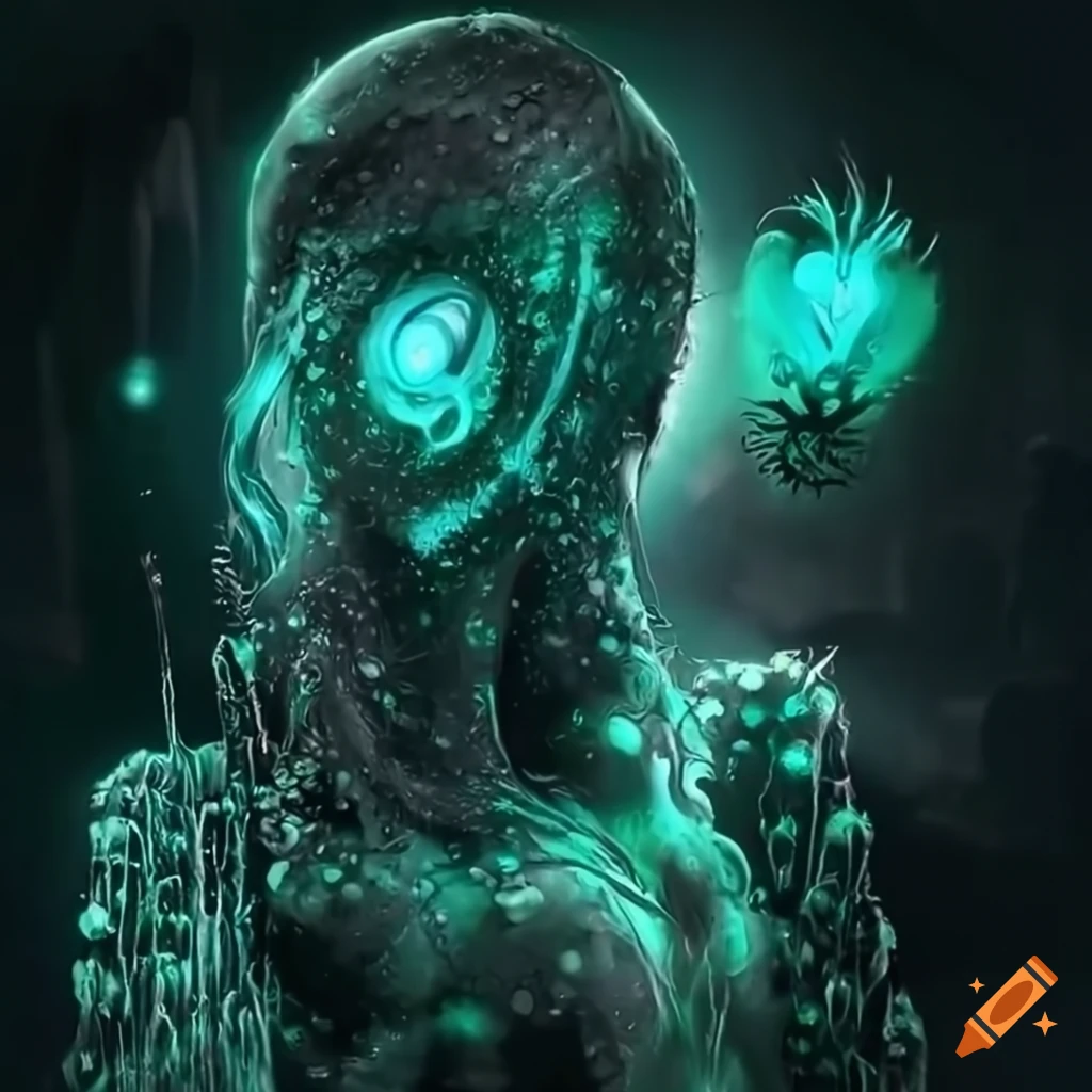 Biopunk Venus flytrap creature in a moss-covered cityscape with cybernetic medical technology