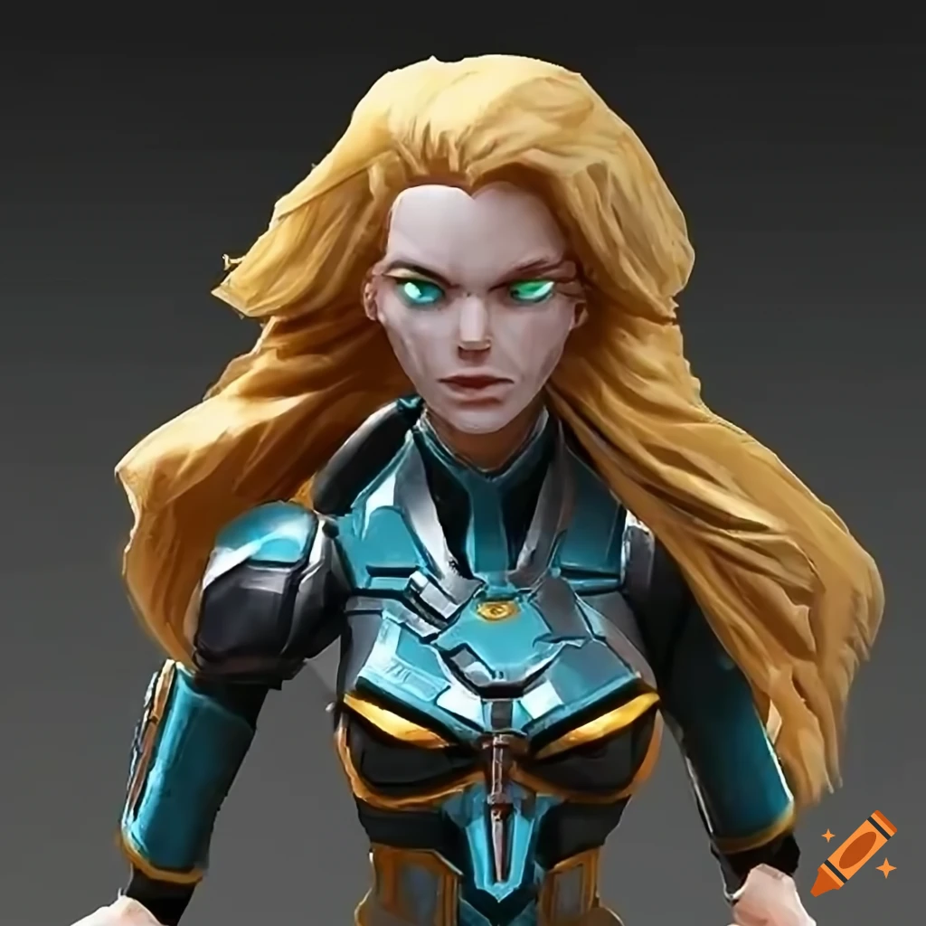 Sci-fi android with blue skin and blonde hair on Craiyon