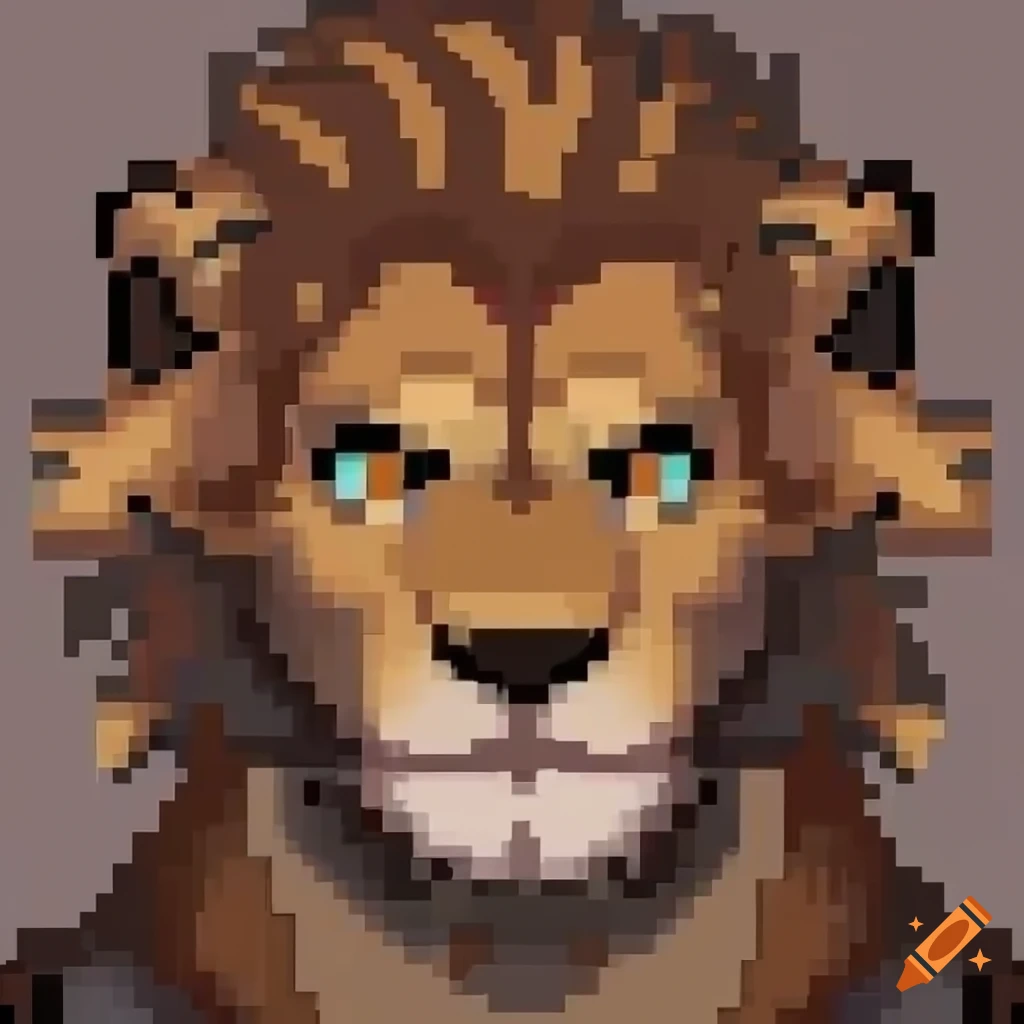 Anthropomorphic male lion character in pixel art