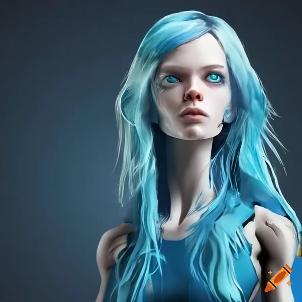 Sci-fi android with blue skin and blonde hair on Craiyon
