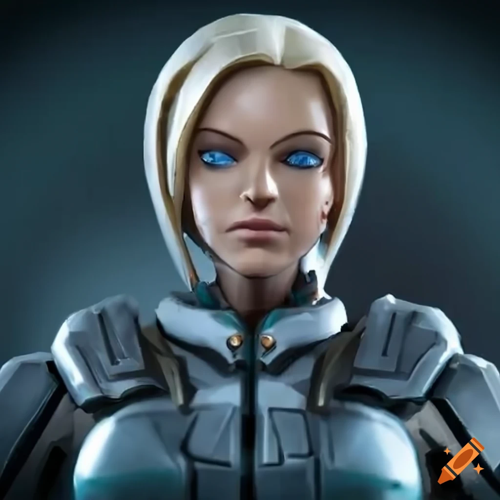 Sci-fi android with blue skin and blonde hair on Craiyon