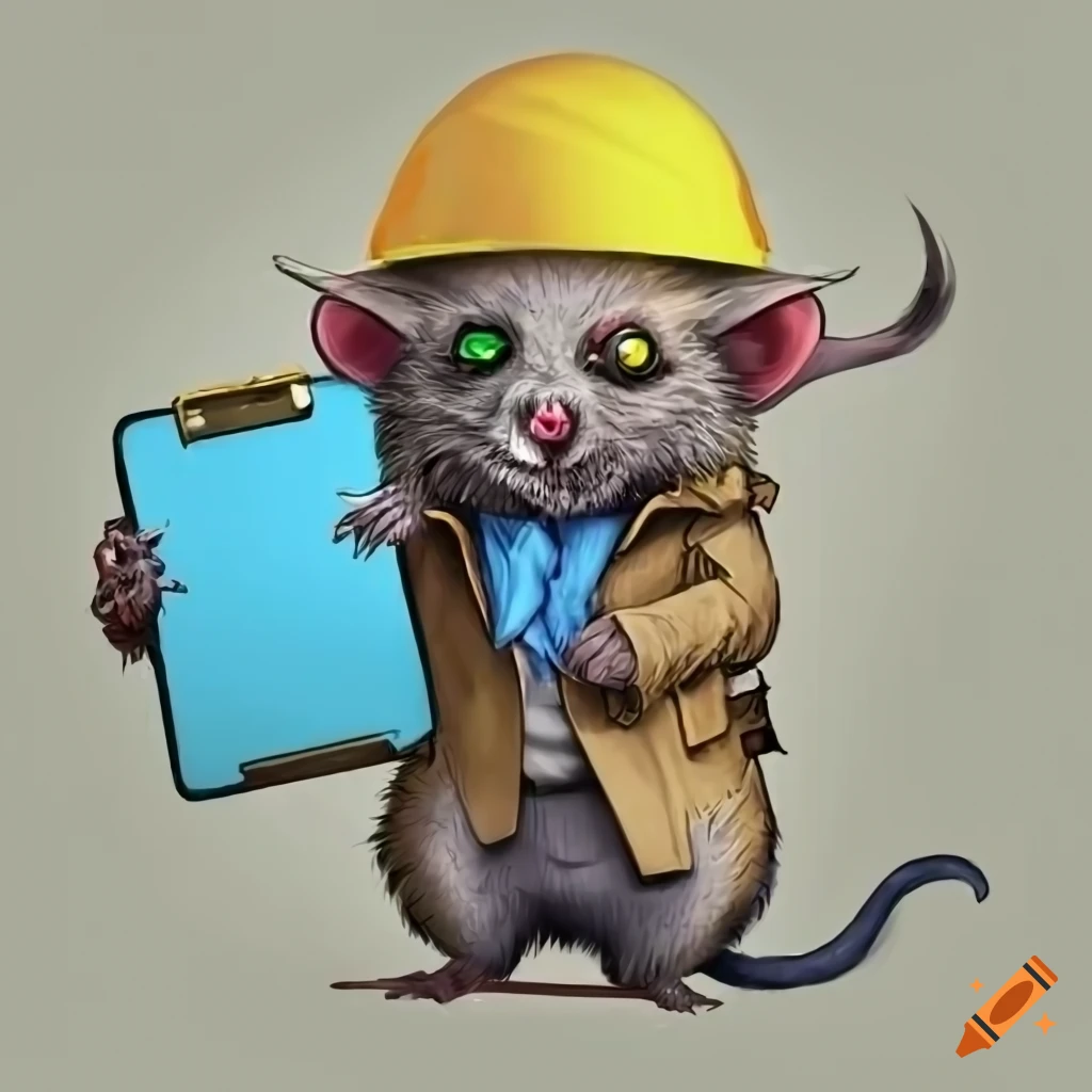 Cute Ghoulish Undead Rat In A Hardhat Trenchcoat And Tie Holding A Clipboard On Craiyon 8757