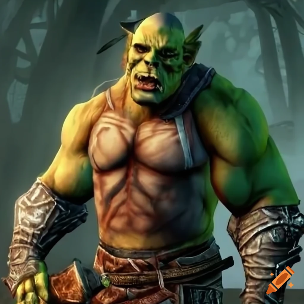 Elder Scroll Orc blacksmith forging weapons in Skyrim