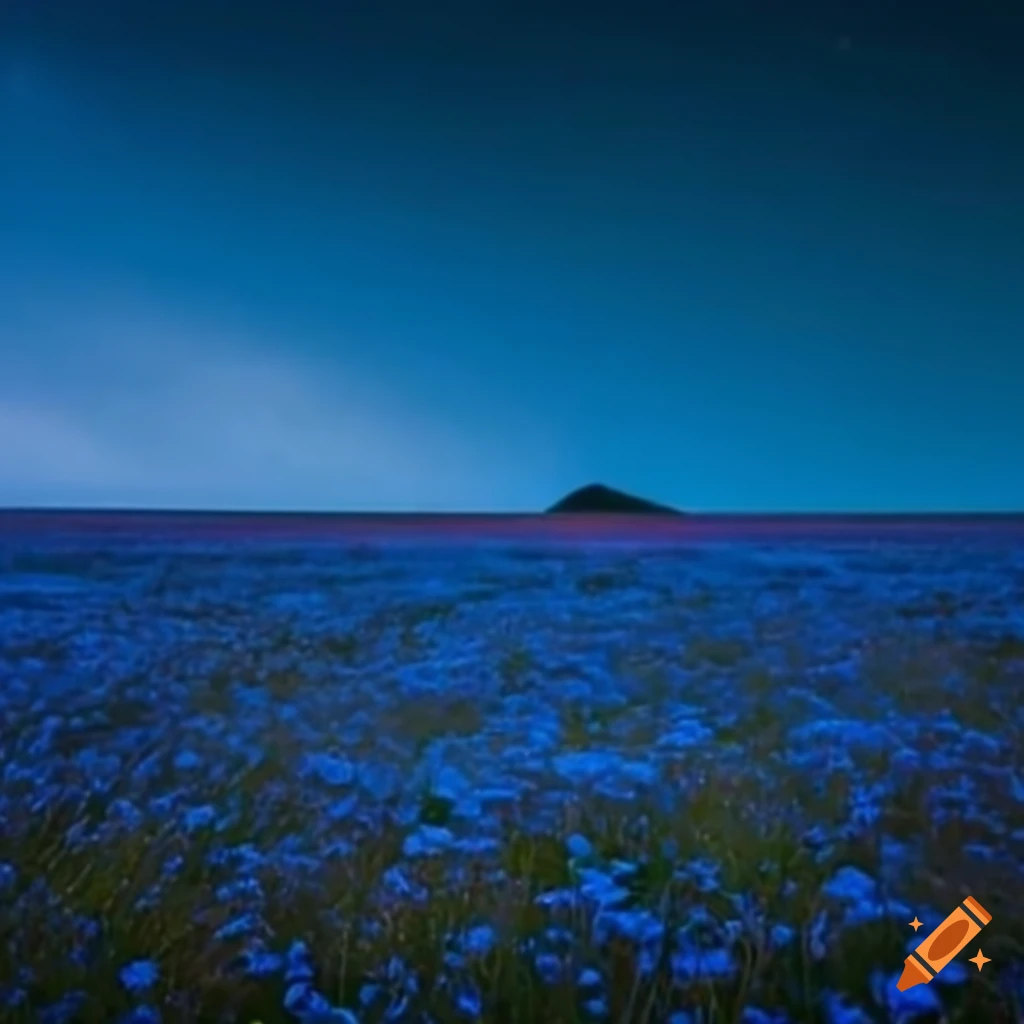 Field of blue flowers under the night sky on Craiyon