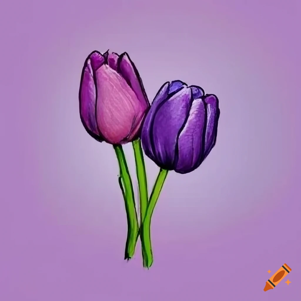 Lilac colored tulips drawn with chalk by a beginner