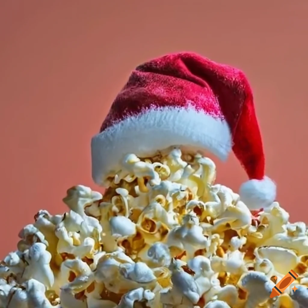Bucket of popcorn with a Christmas hat