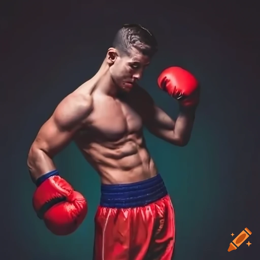 Not Red Boxer Boxer with red boxing gloves and striped shorts in red and blue on Craiyon