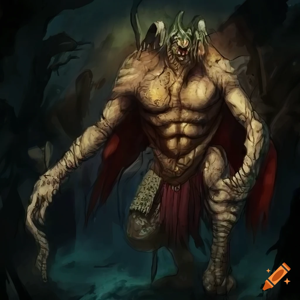 Monster warrior with single eye wielding a sword in the mountains on ...