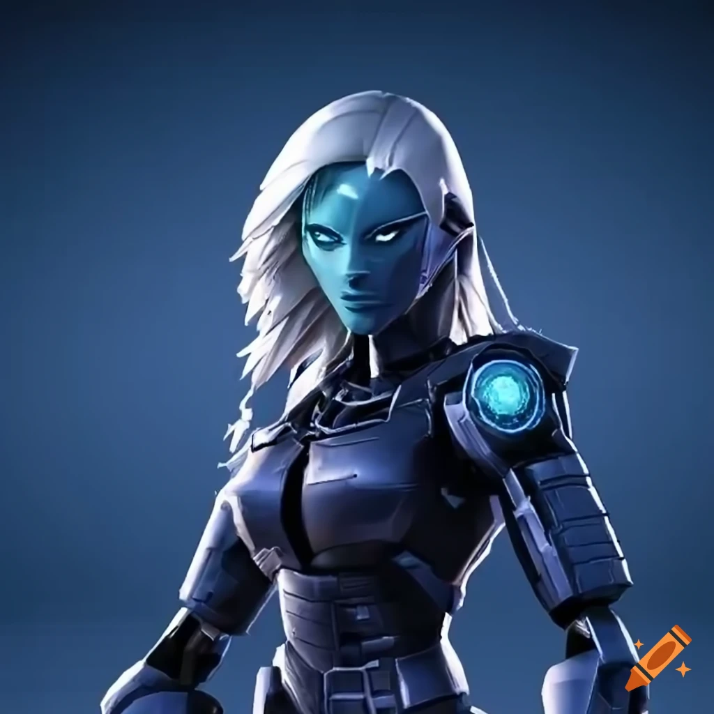 Sci-fi android with blue skin and blonde hair on Craiyon