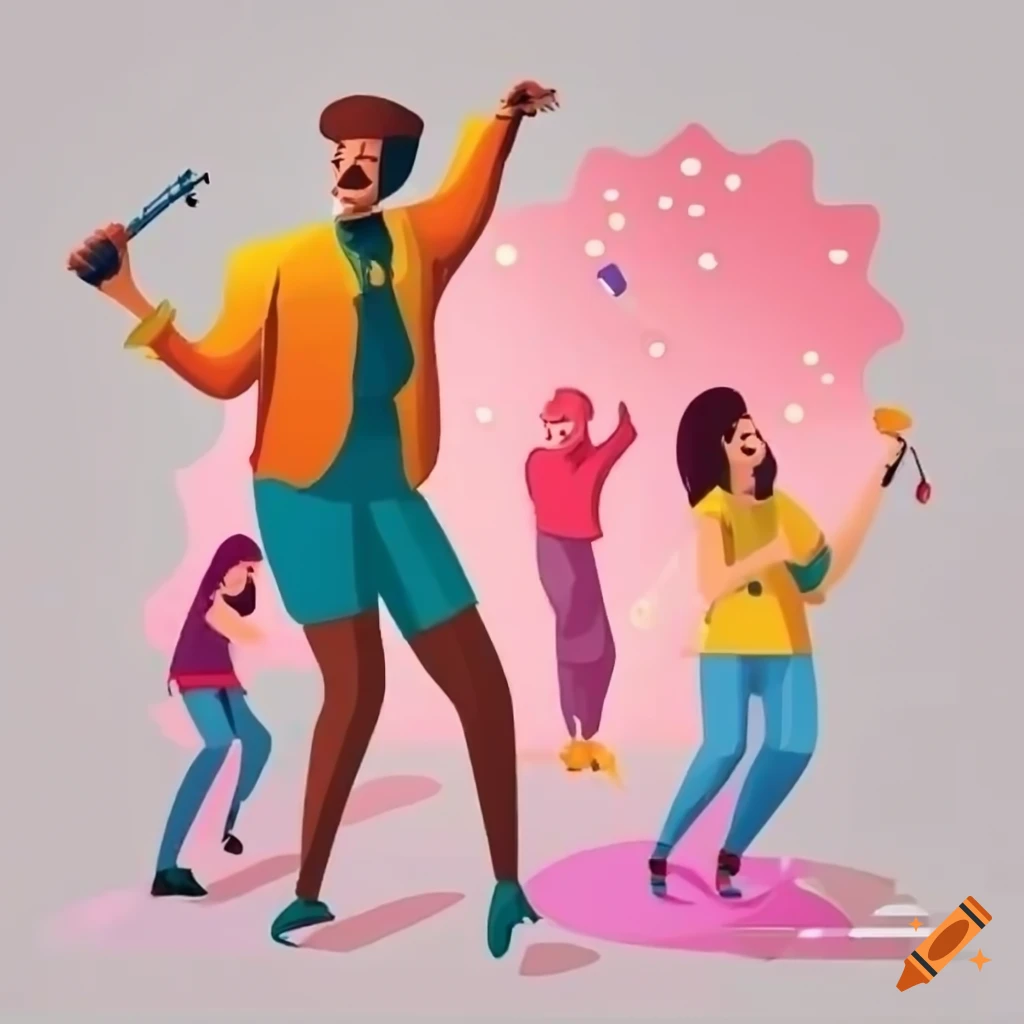 Vector image of people singing karaoke and having fun