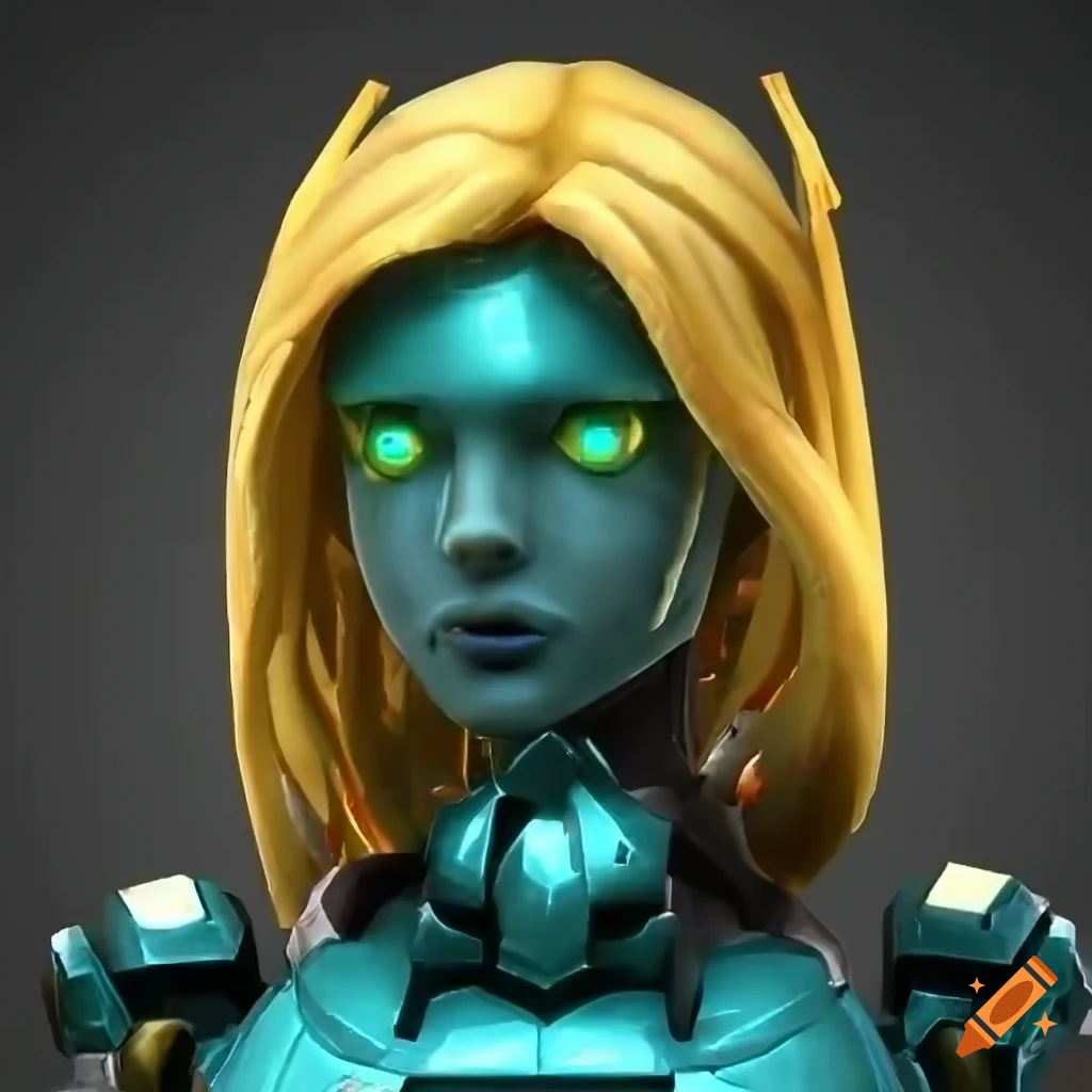Sci-fi android with blue skin and blonde hair on Craiyon