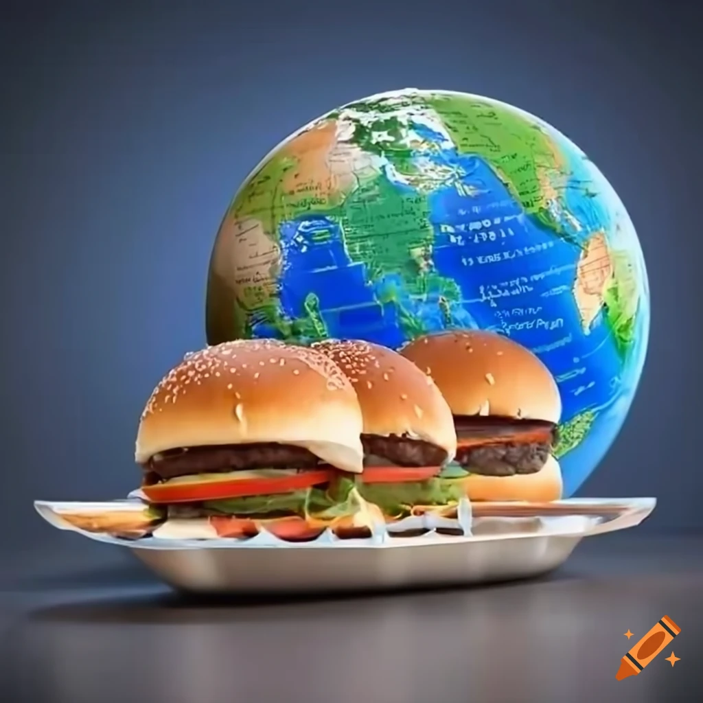 Tray of hamburger sliders in front of a globe