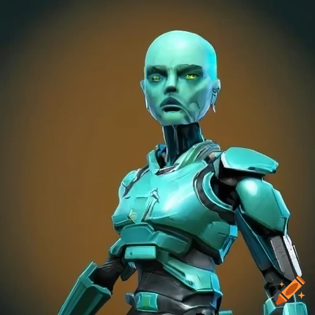 Sci-fi android with blue skin and blonde hair on Craiyon