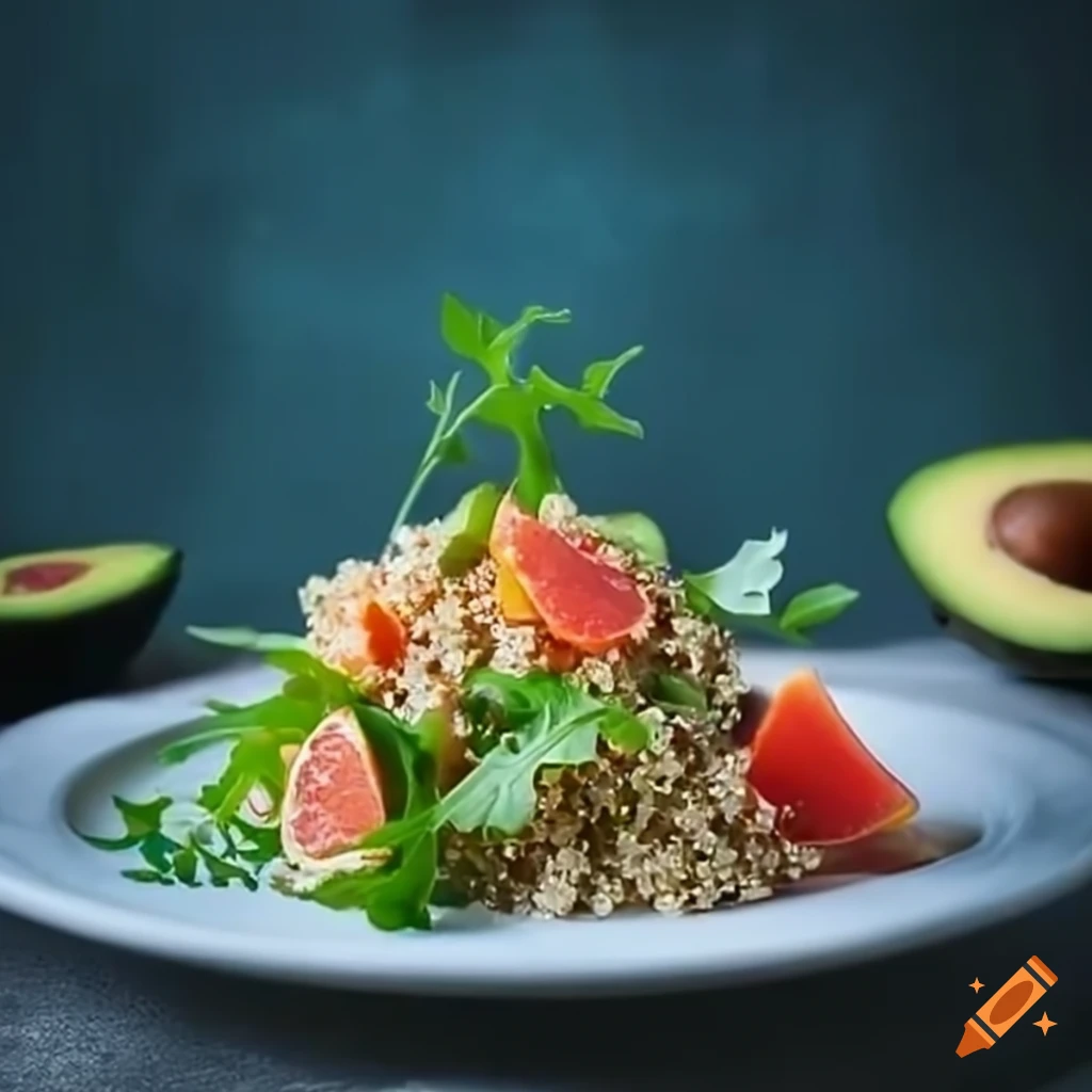 Vibrant salad with grapefruit, quinoa, avocado, and arugula on Craiyon