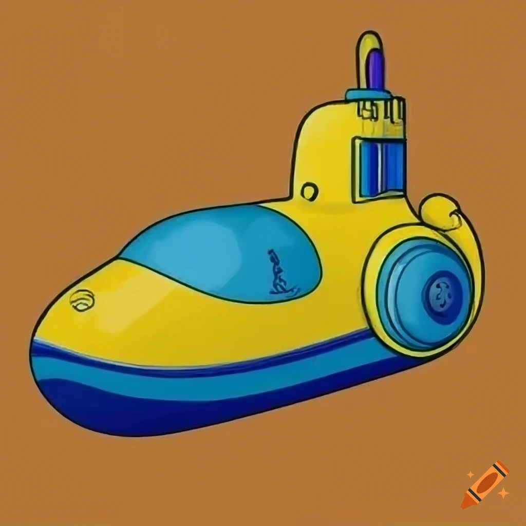 Detailed technical drawing of a small yellow submarine